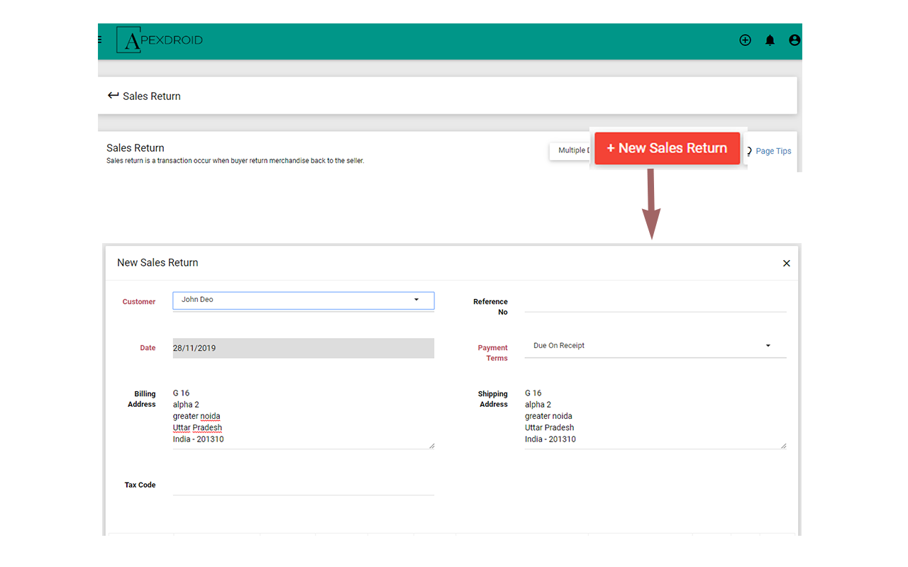 Apexdroid makes it easy to handle & manage your Sales’ returns